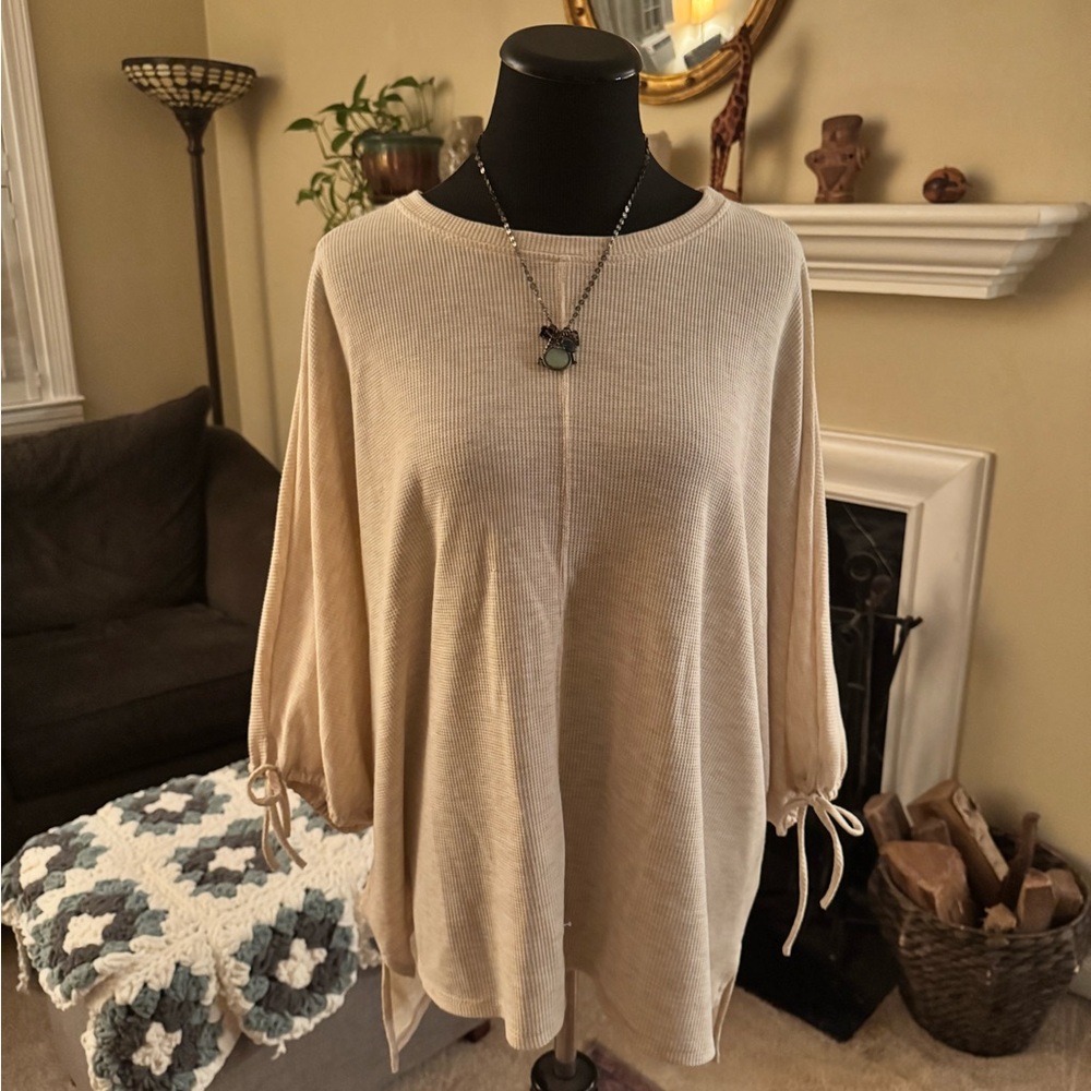 Three Bird Nest Beige Waffle Knit Top
